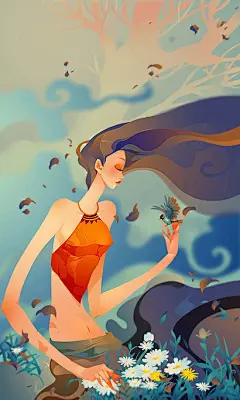 来自Nguyen Thanh Nha 的一组充满着中国风的手绘插画作品欣赏，飘逸长发的丰满女性，一同分享给大家