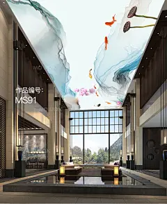 软膜天花定制新中式水墨国风UV喷绘膜图案简约客厅背景墙装饰壁纸-淘宝网