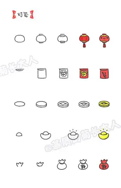 新年福袋，如何画出春节气氛，过年不知道手账贺卡画什么的小伙伴有福了。 (๑•̀ㅂ•́)و✧ 画起来，转需吧！via：基质的菊长大人 )