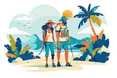 扁平风旅游手绘踏青插画