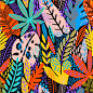 神秘丛林植物包装底纹抽象个性彩色树叶AI矢量背景图案素材 (4)