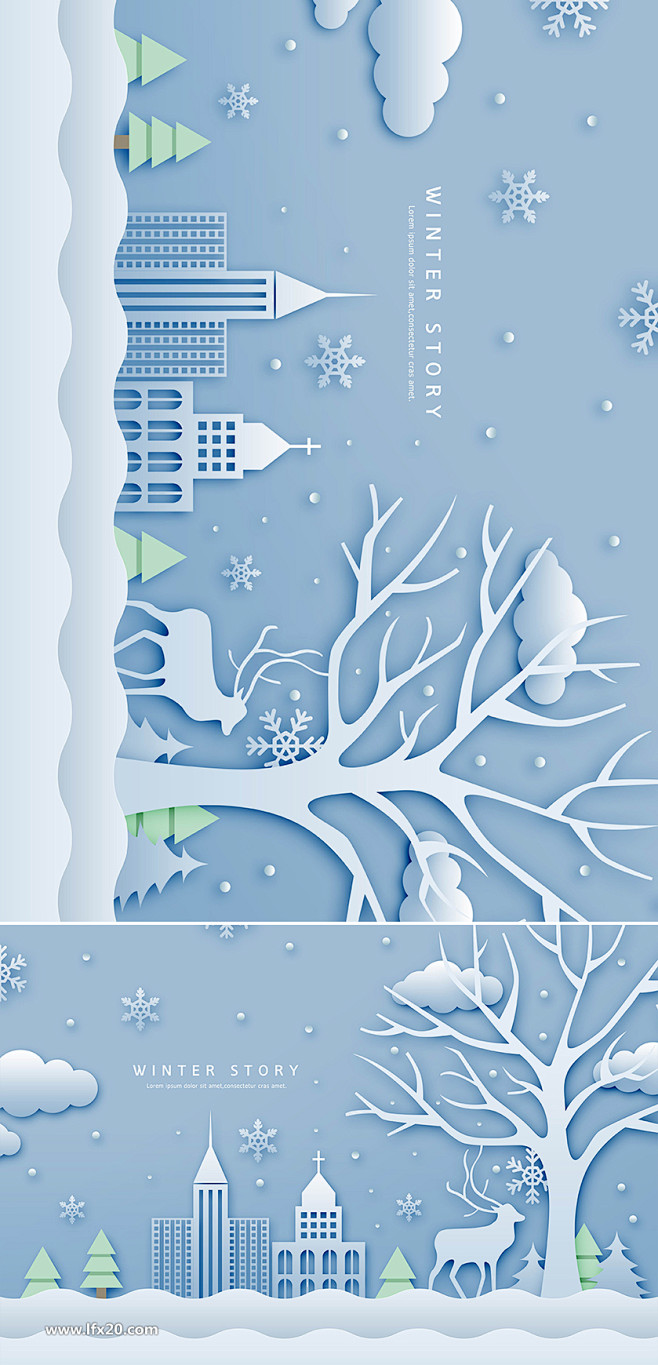 【乐分享】圣诞节雪人剪纸艺术创意PSD素...