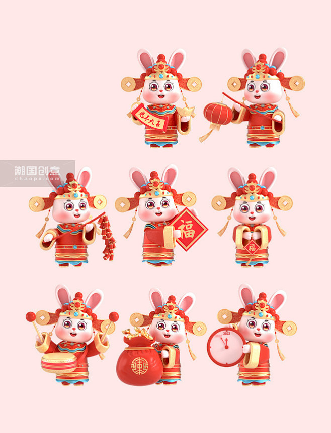 c4d兔年兔子新年春节国潮中国风3d套图...