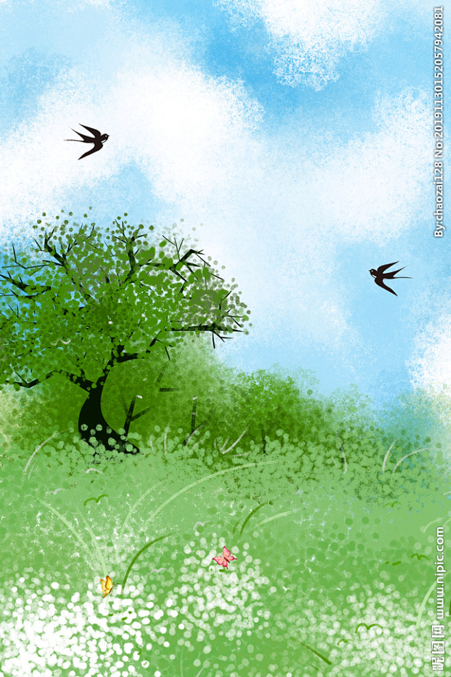 春天卡通水彩燕子海报