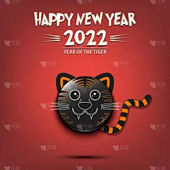 新年快乐。2022年虎年。以冰球冰球的形式出现的可爱的口臭老虎.曲棍球是以老虎的形式出现的.贺卡设计