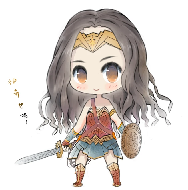 手绘的一张神奇女侠的Q版同人插画。-花瓣网