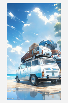 数字艺术海报背景手绘插图插画海边风景-众图网