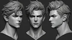 461张帅气男性头像发型_zbrush头部雕刻_AI绘画参考图-2D角色插画-2D插画_3D作品,三视图,头像,男性,帅哥,雕刻,微元素 - 三视图,头像,男性,帅哥,雕刻,原画,设计,欧美,卡通,Q萌,日韩,日本,韩国,韩风 - Element3ds.com!