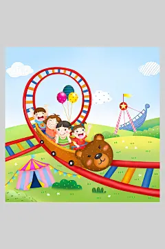 缤纷游乐园手绘幼儿园壁画墙插画素材-众图网