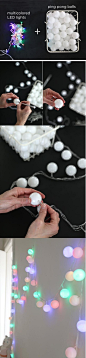 multicolored LED lights + ping pong balls