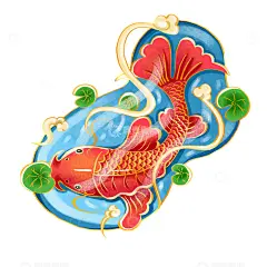 中国风国潮锦鲤荷花荷叶水手绘插画元素高清模板免费下载-趣麦麦图