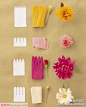 【美丽花朵DIY】一张纸简单的纸对折两次，然后剪出不同的花瓣形状，就可以做出各种形态各异的花，稀饭吧～ - 分享 - 趣物街_手工DIY_手绘插画_折纸不织布,创意生活分享平台！