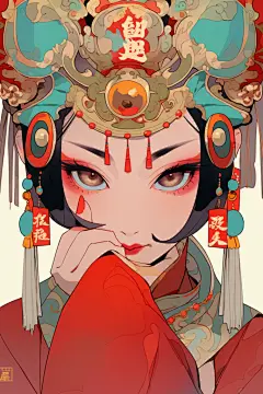 国粹花旦人物形象插画