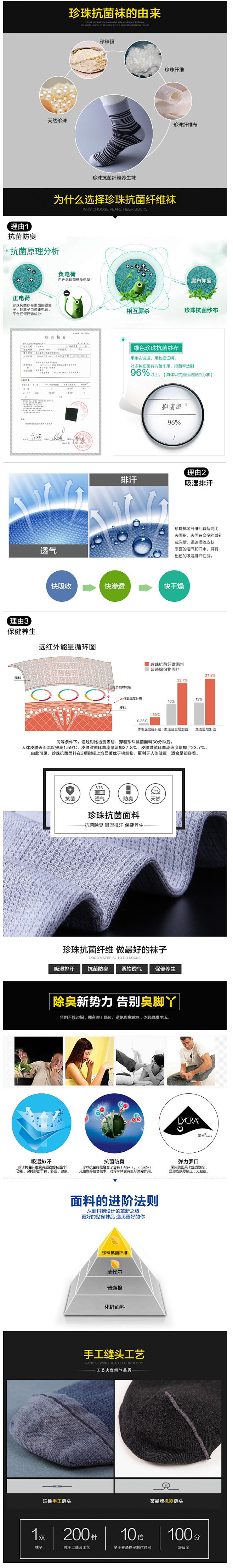 抗菌男士舒适休闲袜 棉袜珍珠纤维面料四季...