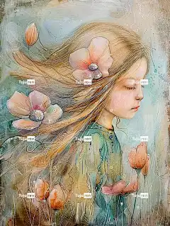 Ai产生的 年轻的女孩 闭着眼睛 平静的 梦幻的 金色长发