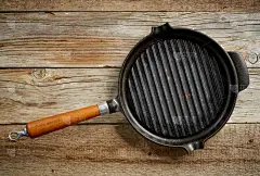 锅,空的,桌子,木制,黑色,铸铁,餐具,石膏,重的,水平画幅