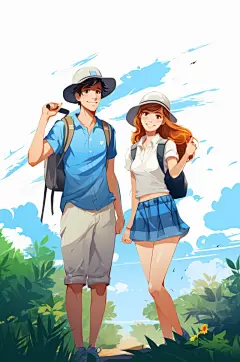 数字艺术学生放假开心过暑假扁平风插画