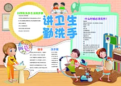 动画卡通洗手横版小报PSD