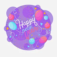2018年彩色气球和烟花贺卡矢量图_新图网 https://ixintu.com 新年气球 烟花 背景装饰 漂浮气球 卡通气球 活动装饰
