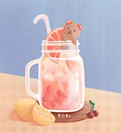熊熊插画小场景饮料