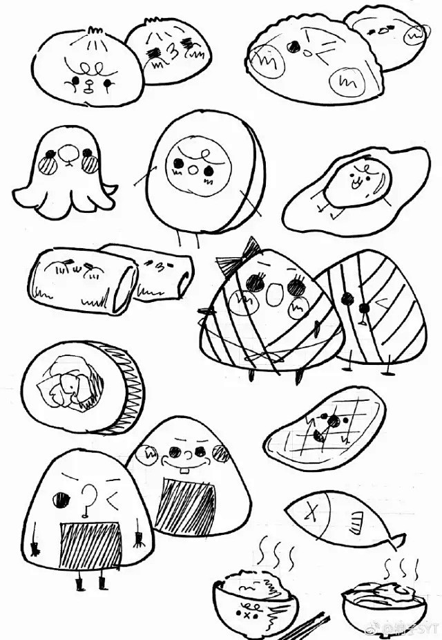 绘画参考一只笔就能搞定的可爱黑白简笔画手账必备