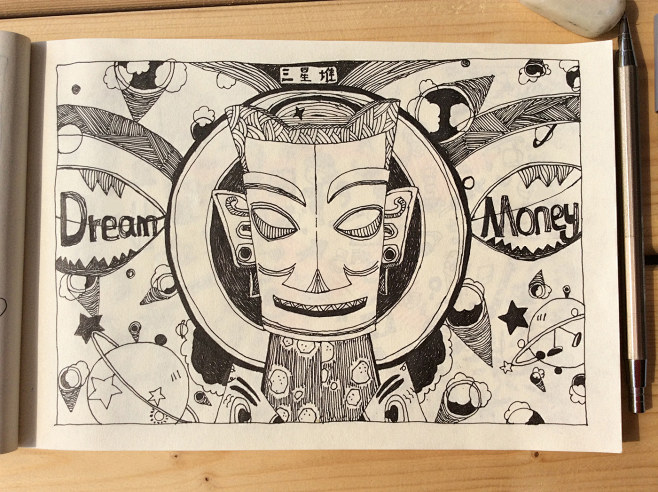 插画 手绘 铅笔 文物 黑白画 卡通 有...