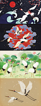 日式和风仙鹤图案中国风PSD设计素材古风古典背景壁纸花纹纹样-淘宝网