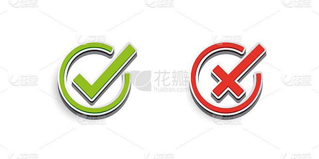 绿色的勾和红色的十字图标。表示赞成和反对。