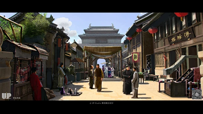 影视概念设计-气氛图-古装外景-古装街道-花瓣网