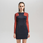 原创设计师品牌SARY HE/W6003深蓝荧光修身空气层网布拼接连衣裙 新款 2013