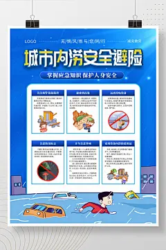城市内涝安全避险公益宣传海报-众图网