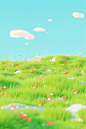 grassy landscape with trees, flowers and grass, in the style of minimalist objects, rendered in cinema4d, adorable toy sculptures, minimalist backgrounds, vibrant cartoonish, high resolution, 20 megapixels