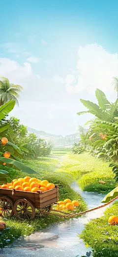 夏季绿色清新自然生鲜水果直播间背景AIGC