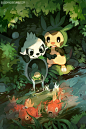 Pancham and Chespin by bluekomadori