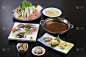 波特派,豆腐,食用菌,面条,牛肉,猪肉,寿司,水平画幅,开胃品,膳食