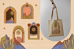 极简抽象艺术自然山峰峡谷风景手绘装饰插图插画ai设计素材源文件下载_颜格视觉