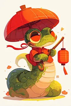 AI数字艺术新年蛇年卡通蛇插画