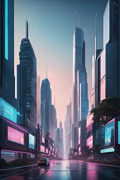 科技夜景霓虹灯赛博朋克风都市城市插画图片