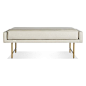 Blu Dot Bank Bench // Linen with Brass // At the ready to serve a variety of seating needs from the entry way to the bedroom #whitebench #whitelivingroom #modernfurniture