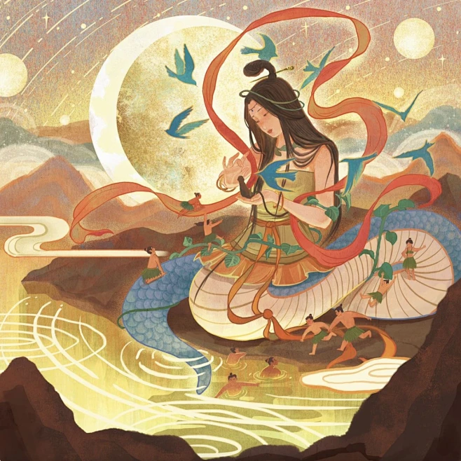 女娲捏泥_尚笑的插画作品_涂鸦王国_原创绘画平台-花瓣网
