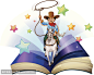 打开一本牛仔骑马图像的书
Open book with an image of cowboy riding on horse