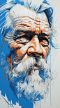 Odin, Ballpoint Portrait sketch, blue