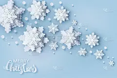 抽象的圣诞背景与体积纸雪花。白色的3D雪花与阴影。圣诞和新年贺卡模板。冬季纸艺设计