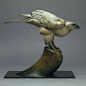 Bronze sculpture by sculptor Nick Bibby titled: 'Goshawk (Bronze life size Goshawk Perched Bird of Prey statue)'.