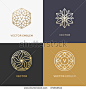 Vector abstract monograms and logo design templates in trendy linear style in golden colors - beauty, jewelry and fashion concepts