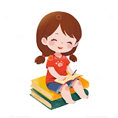 扁平风坐在书上看书的女孩儿童插画素材高清模板免费下载-趣麦麦图