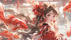 美少女战士电脑壁纸 | 红色系 | 水中锦鲤