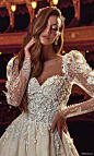 mistrelli 2021 innamorata bridal long puff sleeves plunging neckline fully embellished ball gown wedding dress 