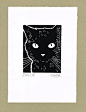 Black Cat- Linocut Original hand pulled Relief Print