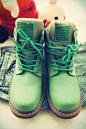复古vintage草绿色 磨砂牛皮登山靴